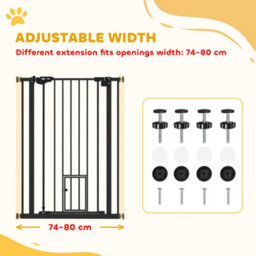 Pawhut Extra Tall Dog Gate With Cat Door Auto Close For Stairs 74-80 Cm Wide - thumbnail 4