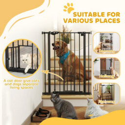 Pawhut Extra Tall Dog Gate With Cat Door Auto Close For Stairs 74-80 Cm Wide - thumbnail 7