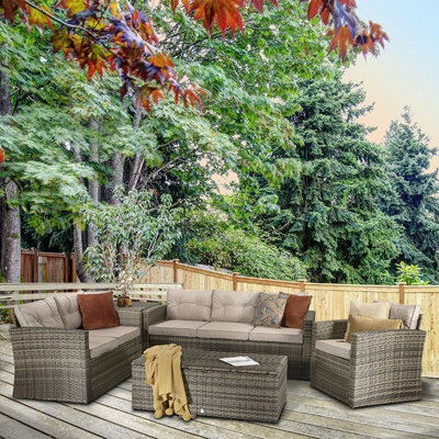 Signature Weave Holly Wicker 5 Piece 6 Seater Sofa Storage Coffee Table Brown - image 1