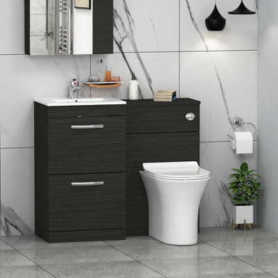 Royal Bathrooms Turin 1000mm Hale Black 2 Drawer Furniture Pack With Minimalist Basin & Slim Breeze Back To Wall Toilet - image 1