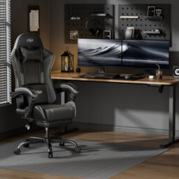 Massage Gaming Chair With Footrest, Headrest & Lumbar Support, Height Adjustable For Home, Grey Black - thumbnail 2
