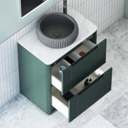 Royal Bathrooms Avenza 800mm Deep Moss Green Floor Standing Countertop Bathroom Vanity Unit 2 Drawer With Milan Black Basin - thumbnail 5