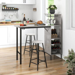 3Pcs Bar Table & 2 Stool Industrial Kitchen Dining Set W/ Wine Rack Glass Holder - thumbnail 5