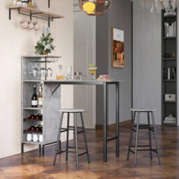 3Pcs Bar Table & 2 Stool Industrial Kitchen Dining Set W/ Wine Rack Glass Holder - thumbnail 6