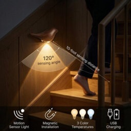 Amorly 2 Pack Dark Wood Grain Rechargeable Magnetic Motion Sensor Night Light,cordless Detachable Wall Lamp,for Hallway,bathroom,stairway - thumbnail 3
