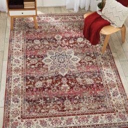 Red Luxurious Traditional Persian Easy To Clean Floral Rug For Dining Room-239Cm X 300Cm
