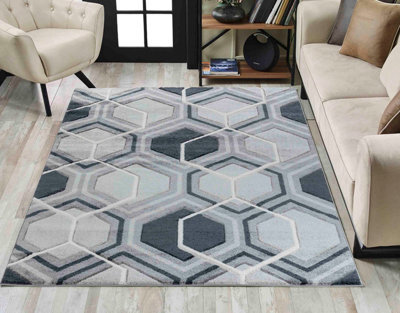 Valencia Modern Hexagon Design Carved Area Rugs Black 200X290 Cm - image 1