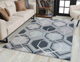 Valencia Modern Hexagon Design Carved Area Rugs Black 200X290 Cm - thumbnail 2