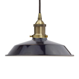Navy Blue Small Trinity Metal Painted Dome Pendant Light With Antique Brass Lamp Holder And Black Round Cable - Se Home - thumbnail 1