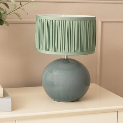 Valuelights Bosco Eucalyptus Ceramic Table Lamp With Ruched Pleated Green Fabric Drum Lamp Shade - image 1