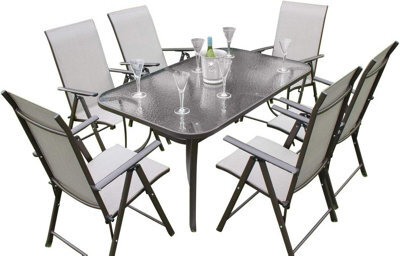 Garden Market Place Henley 6 Seater Garden Dining Set - 6 Folding Chairs And A Glass Top Table - image 1