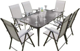 Garden Market Place Henley 6 Seater Garden Dining Set - 6 Folding Chairs And A Glass Top Table - thumbnail 1