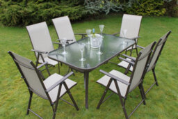 Garden Market Place Henley 6 Seater Garden Dining Set - 6 Folding Chairs And A Glass Top Table - thumbnail 2