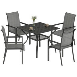 Outsunny 5 Pieces Outdoor Dining Set For 4, Patio Furniture Set, Dark Grey - thumbnail 2