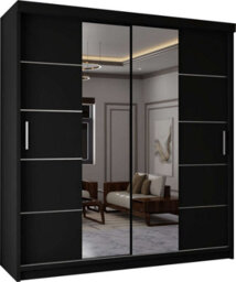 Sliding Wardrobes 4 u LTD Modern Led Light Mirror Sliding Wardrobe With Elegant Display Cabinet Black 120Cm - thumbnail 2