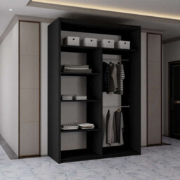 Sliding Wardrobes 4 u LTD Modern Led Light Mirror Sliding Wardrobe With Elegant Display Cabinet Black 120Cm - thumbnail 3