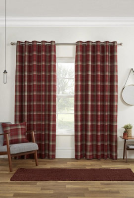 Sundour Carnoustie Red Checked Eyelet Blackout Curtains