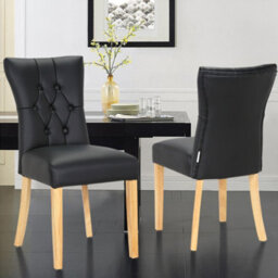 Living And Home Dining Chair Set Of 2 Black Buttoned Pu High Back Dining Chairs - thumbnail 1