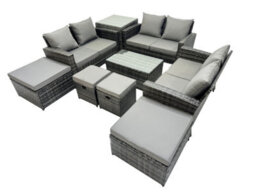 Fimous Pe Rattan Garden Furniture Set Lounge Double Seat Sofa Coffee Table Set With Side Table 4 Stools Dark Grey Mixedmixed - thumbnail 2