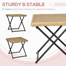 Outsunny Folding Square Rattan Coffee Table, Steel Frame Bistro Garden Natural - thumbnail 6