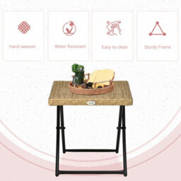 Outsunny Folding Square Rattan Coffee Table, Steel Frame Bistro Garden Natural - thumbnail 5