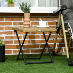 Outsunny Folding Square Rattan Coffee Table, Steel Frame Bistro Garden Natural - thumbnail 1
