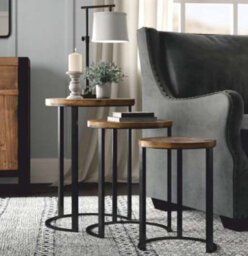 Buttercup Farm Ravi Iron Base Solid Wood Top Round Stool (Set Of 3) - L43 X W43 X H65 Cm - Mango Light Finish - thumbnail 3