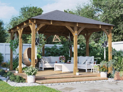 Dunster House Wooden Gazebo Leviathan 4M X 4M Permanent Heavy Duty Patio Shelter With Roof Shingles - image 1