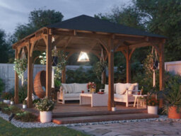 Dunster House Wooden Gazebo Leviathan 4M X 4M Permanent Heavy Duty Patio Shelter With Roof Shingles - thumbnail 2