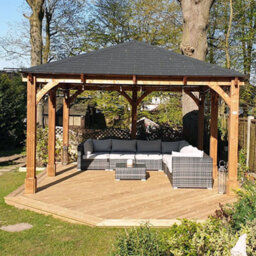 Dunster House Wooden Gazebo Leviathan 4M X 4M Permanent Heavy Duty Patio Shelter With Roof Shingles - thumbnail 5