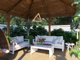 Dunster House Wooden Gazebo Leviathan 4M X 4M Permanent Heavy Duty Patio Shelter With Roof Shingles - thumbnail 3