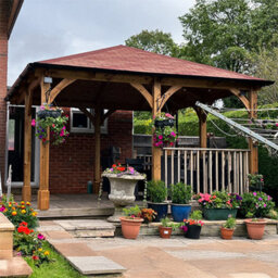 Dunster House Wooden Gazebo Leviathan 4M X 4M Permanent Heavy Duty Patio Shelter With Roof Shingles - thumbnail 4