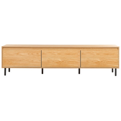 Beliani Light Brown Particle Board Tv Stand With Black Metal Legs, 3-Door Storage, W180 X D40 X H45Cm - image 1