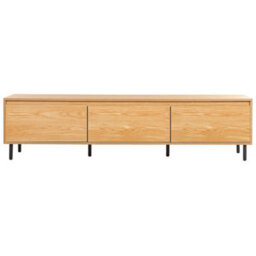Beliani Light Brown Particle Board Tv Stand With Black Metal Legs, 3-Door Storage, W180 X D40 X H45Cm - thumbnail 1