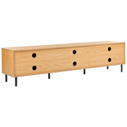 Beliani Light Brown Particle Board Tv Stand With Black Metal Legs, 3-Door Storage, W180 X D40 X H45Cm - thumbnail 5