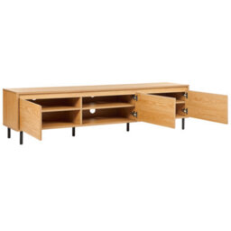 Beliani Light Brown Particle Board Tv Stand With Black Metal Legs, 3-Door Storage, W180 X D40 X H45Cm - thumbnail 4