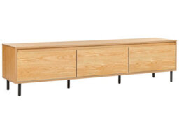 Beliani Light Brown Particle Board Tv Stand With Black Metal Legs, 3-Door Storage, W180 X D40 X H45Cm - thumbnail 3