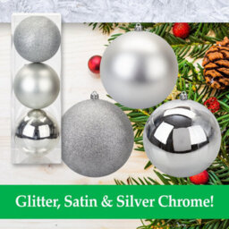 Silver Colour Christmas Baubles Pack Of 3- 12Cm - thumbnail 2
