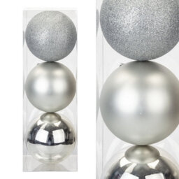 Silver Colour Christmas Baubles Pack Of 3- 12Cm - thumbnail 1