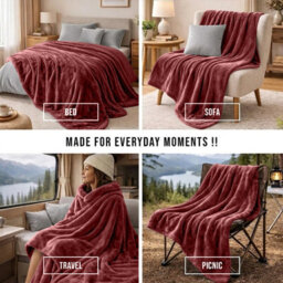 Moonlight Bedding Fleece Blanket Soft Throw Lightweight All Season Sofa, Bed & Travel Blanket King (Burgundy, 200X240Cm) - thumbnail 4