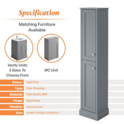 Plum&clay Fairmont Light Grey Traditional Floor Standing Bathroom Storage Cabinet Tall Storage Unit - thumbnail 4