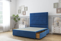 "Sloomy Texas Navy Plush Divan Bed Base 2 Drawers Same Side With 54"" Floor Standing Headboard 3' Single" - thumbnail 4