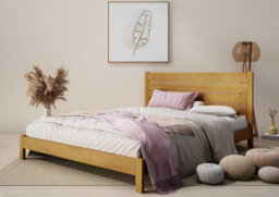 Nodax King Bed Frame, F15, Solid Pine Wood, Easy Assembly, Sturdy Slats & Extra Support Legs, 5Ft, Alder Finish - thumbnail 1