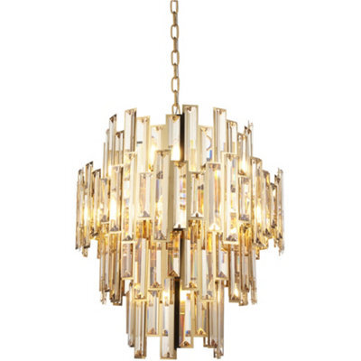 Loops Hanging Ceiling Pendant Light - Gold Effect Plate & Champagne Crystal - 12 X 6W Led E14 - image 1