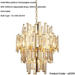 Loops Hanging Ceiling Pendant Light - Gold Effect Plate & Champagne Crystal - 12 X 6W Led E14 - thumbnail 2