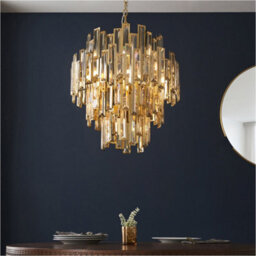 Loops Hanging Ceiling Pendant Light - Gold Effect Plate & Champagne Crystal - 12 X 6W Led E14 - thumbnail 4