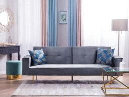 Beliani Sofa Bed 3 Seater Visnes Velvet Grey - thumbnail 2
