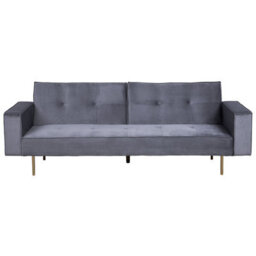 Beliani Sofa Bed 3 Seater Visnes Velvet Grey - thumbnail 1