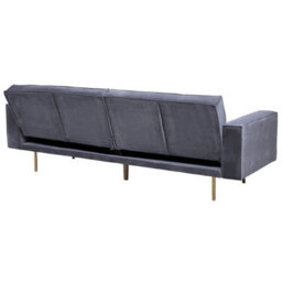 Beliani Sofa Bed 3 Seater Visnes Velvet Grey - thumbnail 4