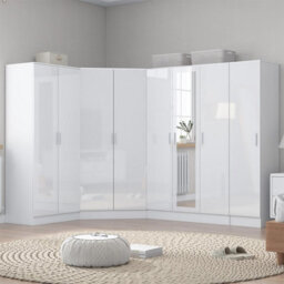 Reflect 4Pc Wardrobe Bundle - 2 Door Corner + 3 Door Mirror + 2Dr + 1Dr Plain - White Gloss & Matt White - H: 180Cm X W: 329Cm
